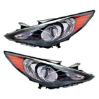 Right+Left Headlight For 2011-14 Sonata Halogen Black Housing Clear Lens
