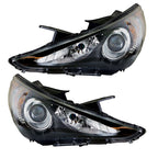 Right+Left Headlight For 2011-14 Sonata Halogen Black Housing Clear Lens