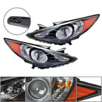 Right+Left Headlight For 2011-14 Sonata Halogen Black Housing Clear Lens