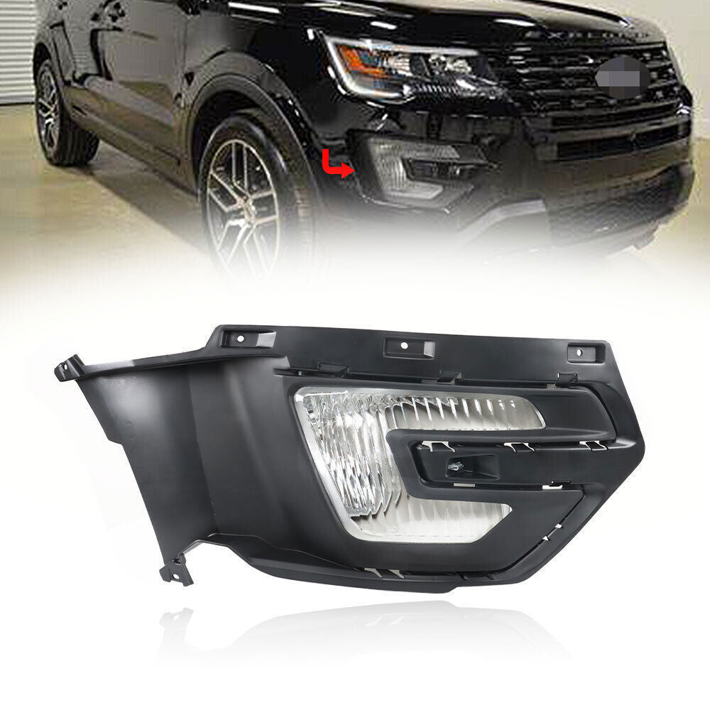 Right Side Front Fog Light For 2016-2017 Ford Explorer Halogen W/Bezel