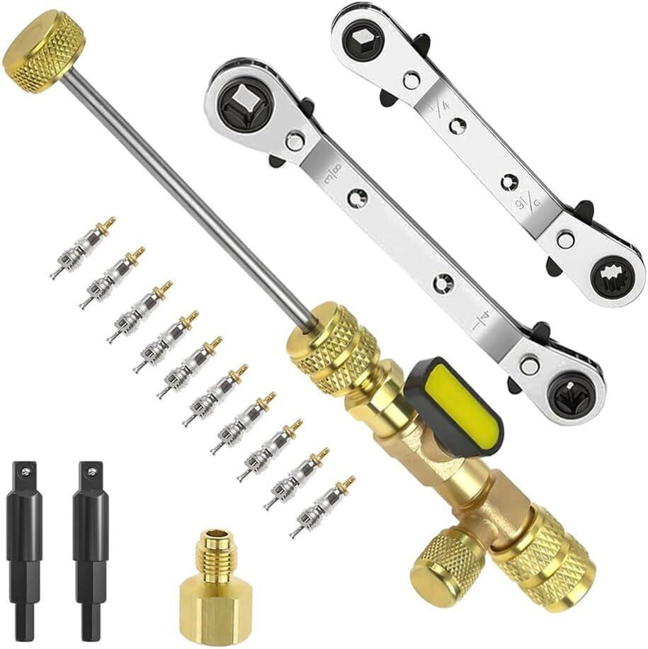 New Valve Core Remover Installer Tool & HVAC Service Wrench Set 1/4 & 5/16 Port