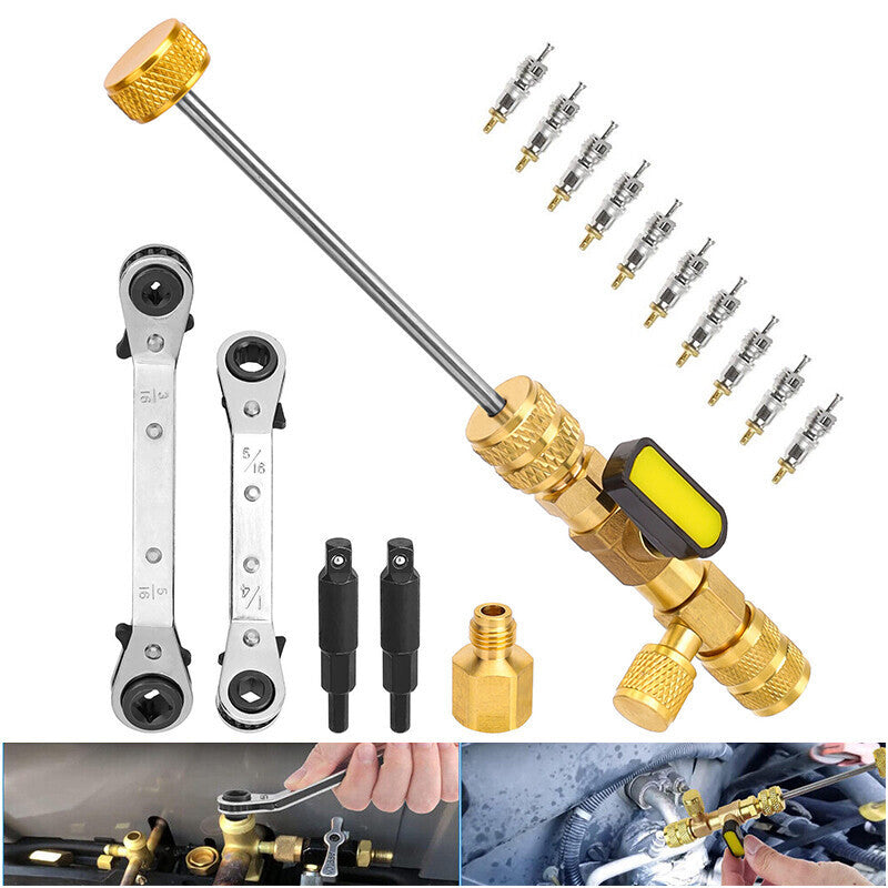 New Valve Core Remover Installer Tool & HVAC Service Wrench Set 1/4 & 5/16 Port