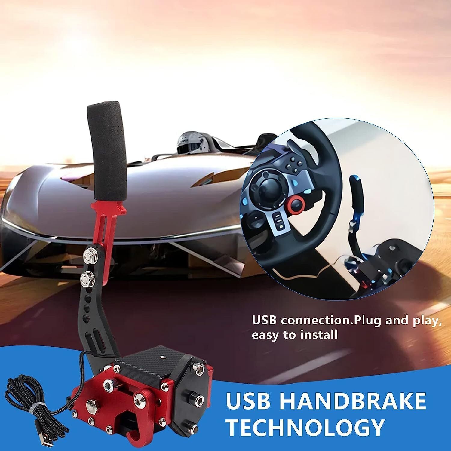 Red USB Handbrake PC Windows for Sim Racing Games G25/G27/G29/T500
