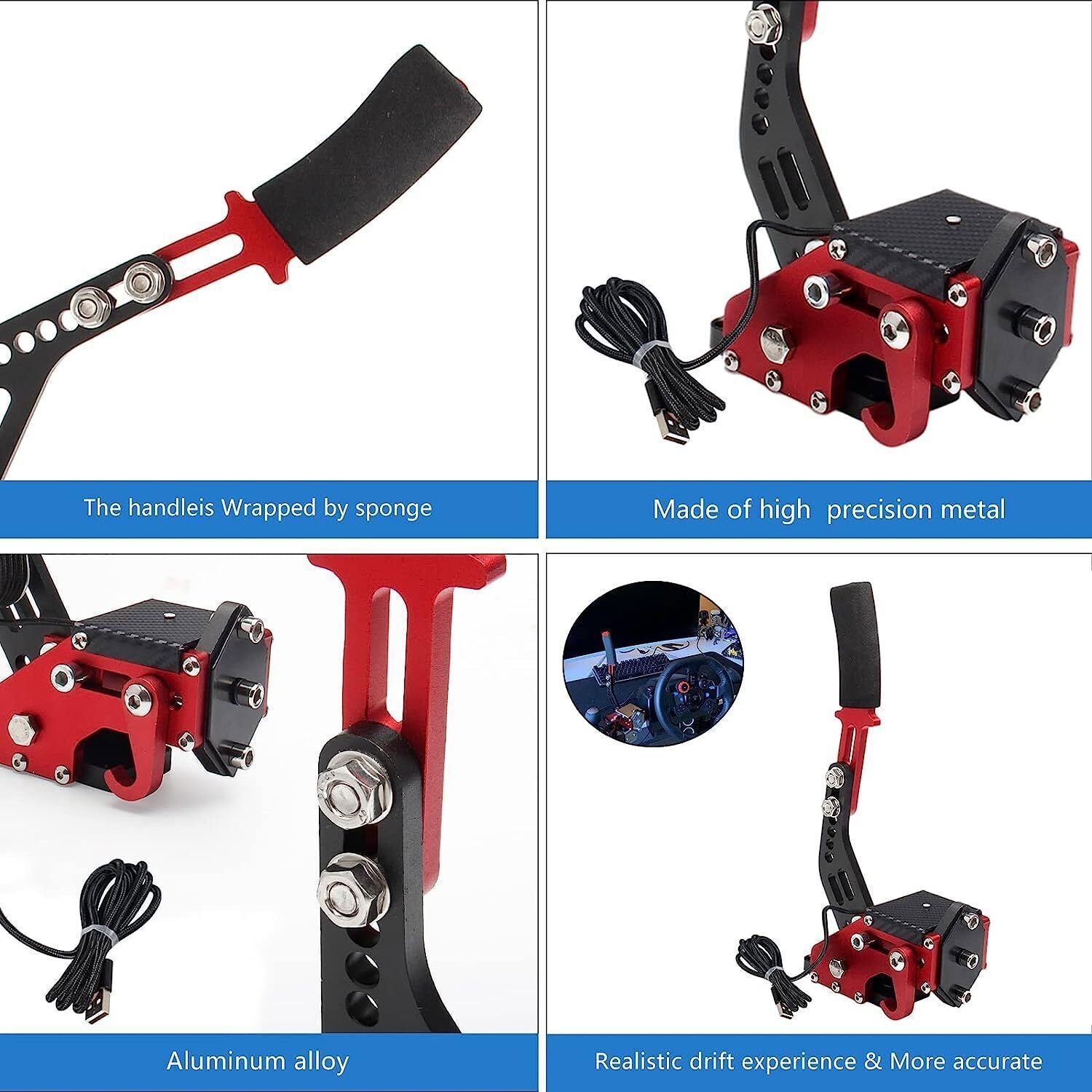 Red USB Handbrake PC Windows for Sim Racing Games G25/G27/G29/T500