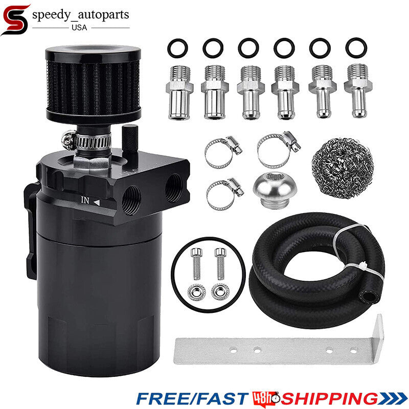 Universal Oil Catch Can Reservoir Tank Kit With Breather Filter + NBR Fuel Hose