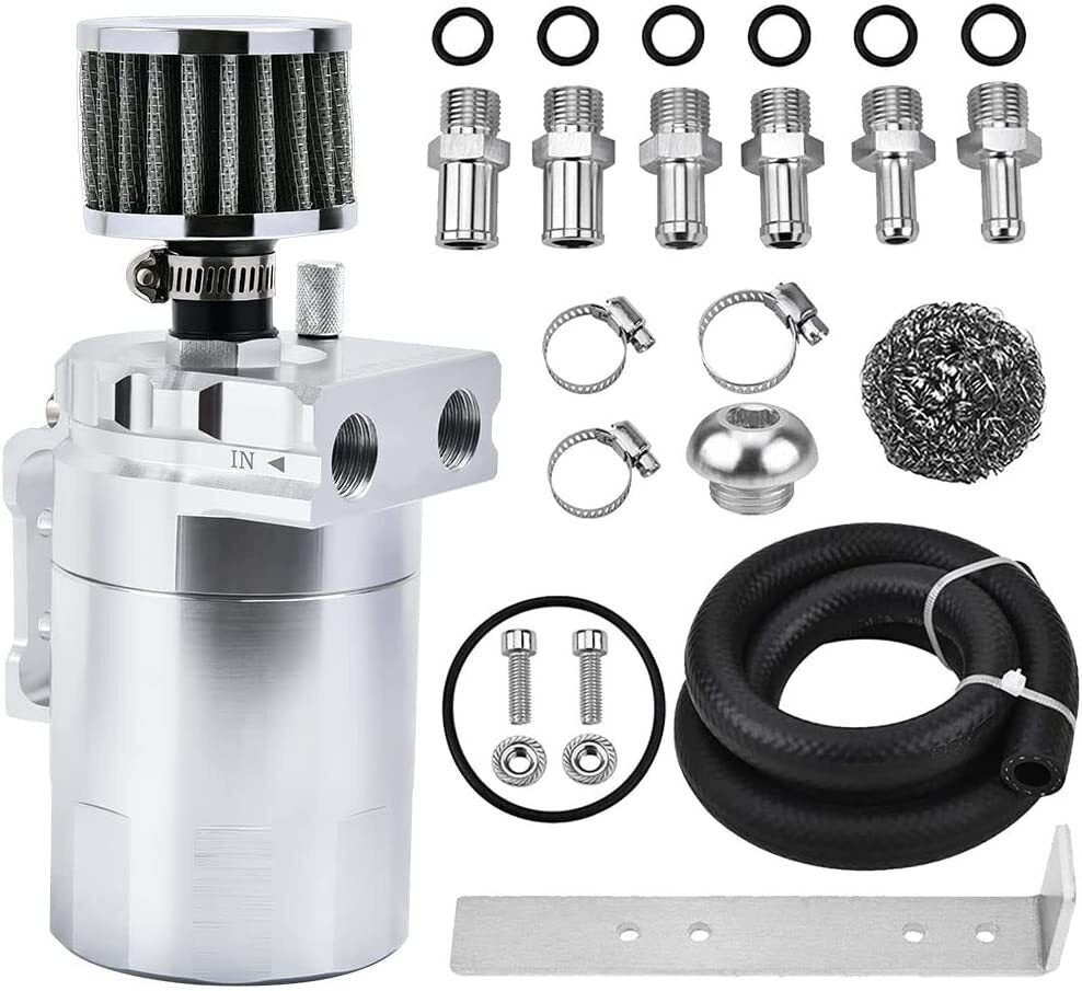 Universal Baffled Oil Catch Can Tank Kit with Breather Filter 3/8" NBR Fuel Line