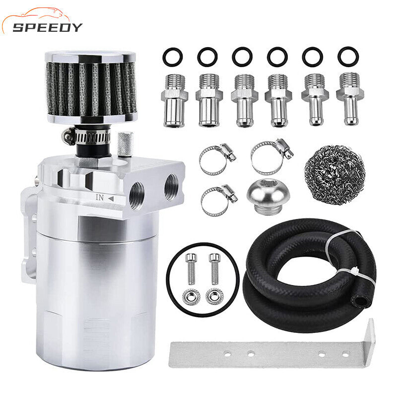 Universal Baffled Oil Catch Can Tank Kit with Breather Filter 3/8" NBR Fuel Line