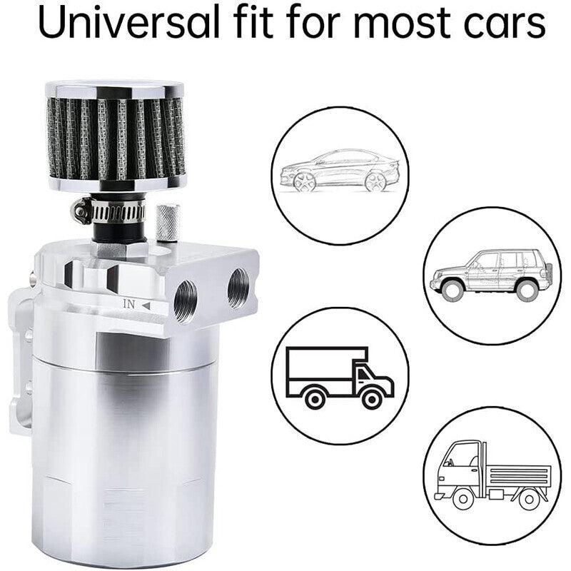 Universal Baffled Oil Catch Can Tank Kit with Breather Filter 3/8" NBR Fuel Line