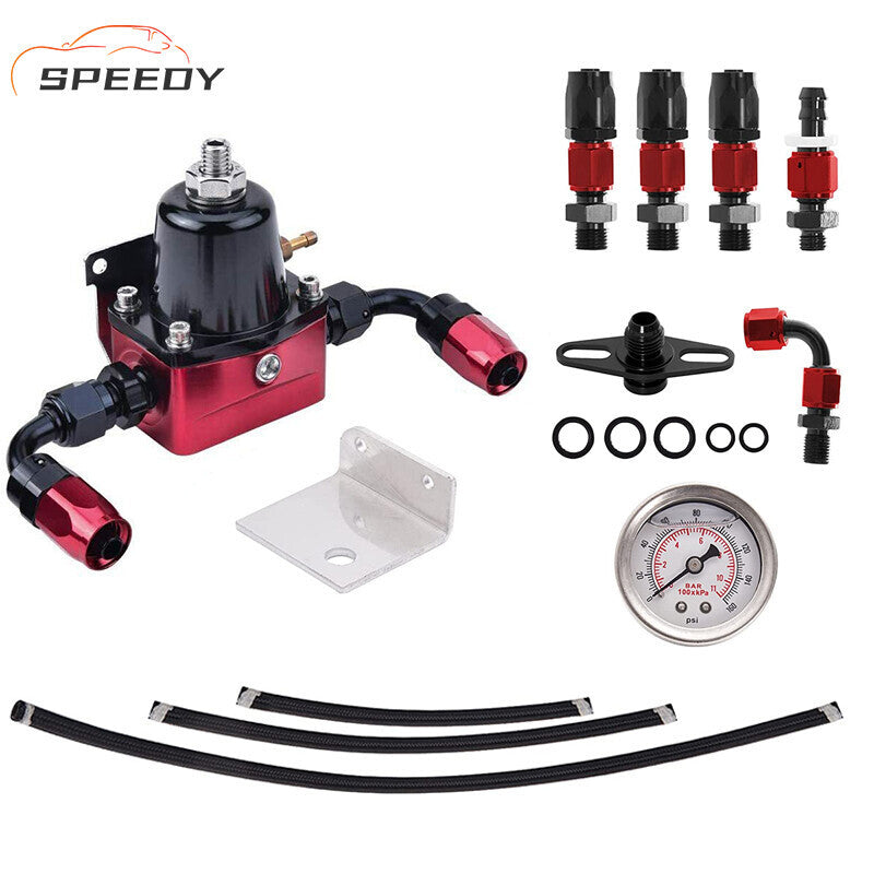 Universal Fuel Pressure Regulator Kit 100psi Gage AN6 ORB Fitting Connectors