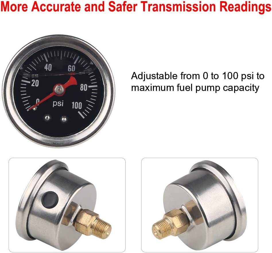 Universal Fuel Pressure Regulator Kit 100psi Gage AN6 ORB Fitting Connectors