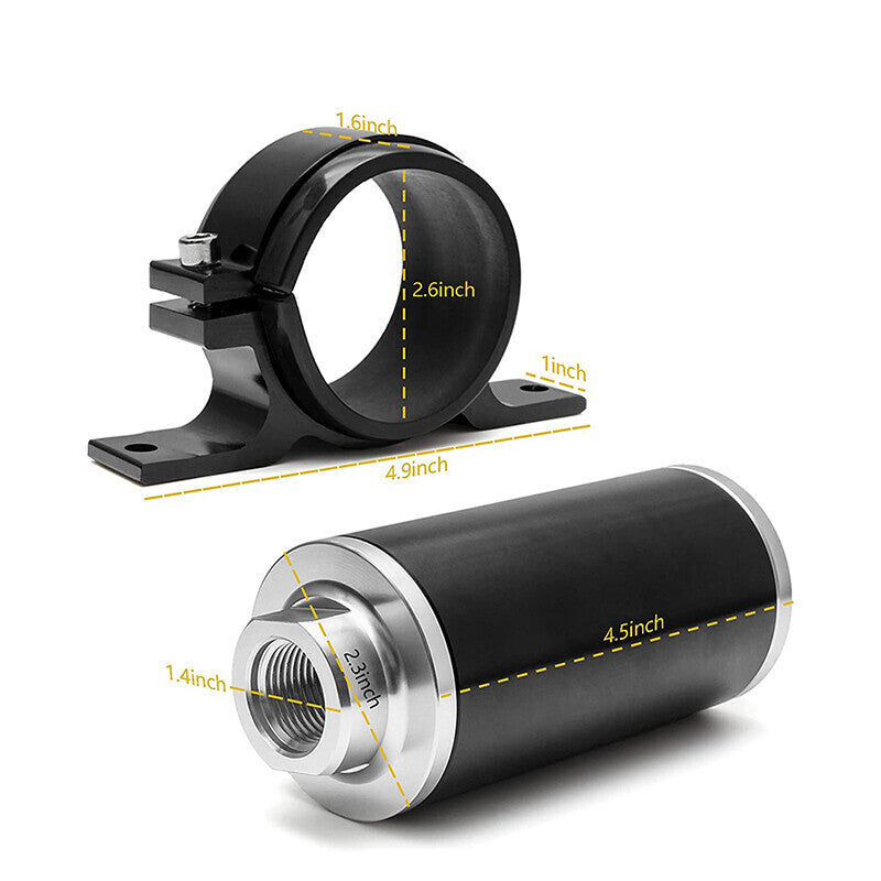 AN6 AN8 AN10 Inline Fuel Filter with Bracket Cleanable 30 Micron Universal