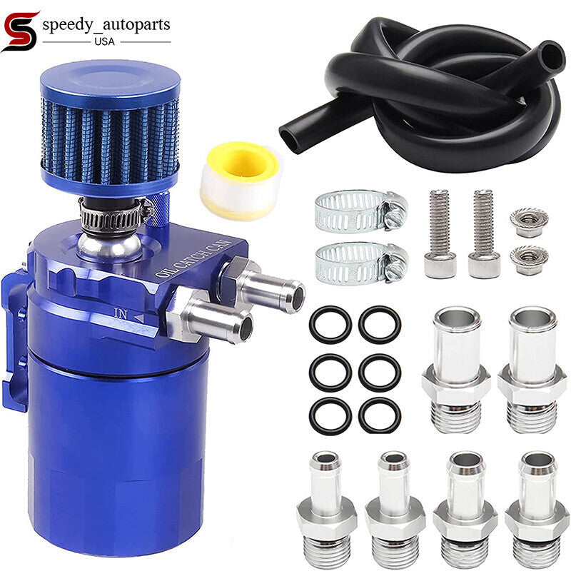 Engine Oil Catch Can Tank Kit with Breather Filter 300ml Aluminum Polish Blue