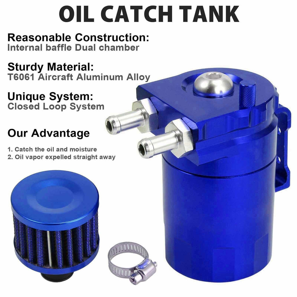 Engine Oil Catch Can Tank Kit with Breather Filter 300ml Aluminum Polish Blue
