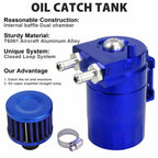 Engine Oil Catch Can Tank Kit with Breather Filter 300ml Aluminum Polish Blue