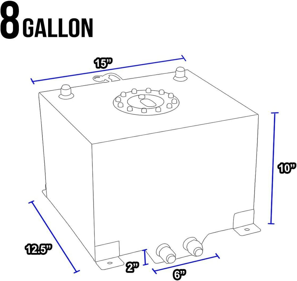 8 Gallon 30.5L Fuel Cell Tank Polished Aluminum Racing Drift with Level Sender