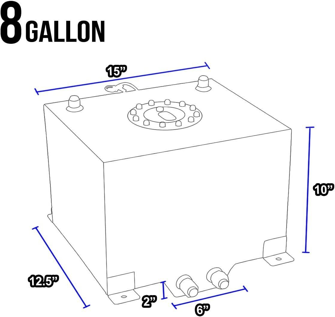 8 Gallon 30.5L Fuel Cell Tank Polished Aluminum Racing Drift with Level Sender