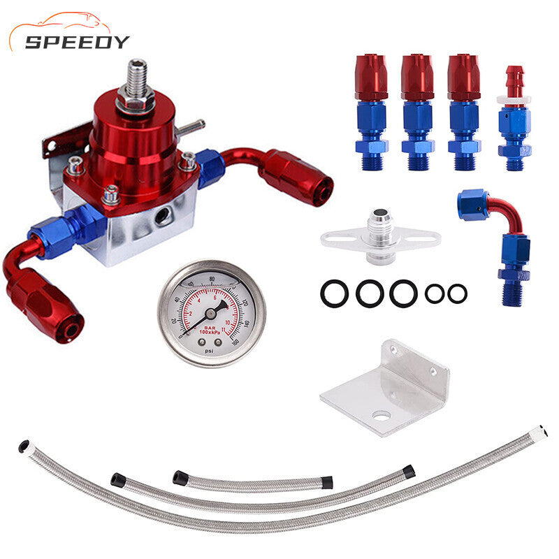 Universal Adjustable Fuel Pressure Regulator Kit 100psi Guage AN6 Hose Fittings