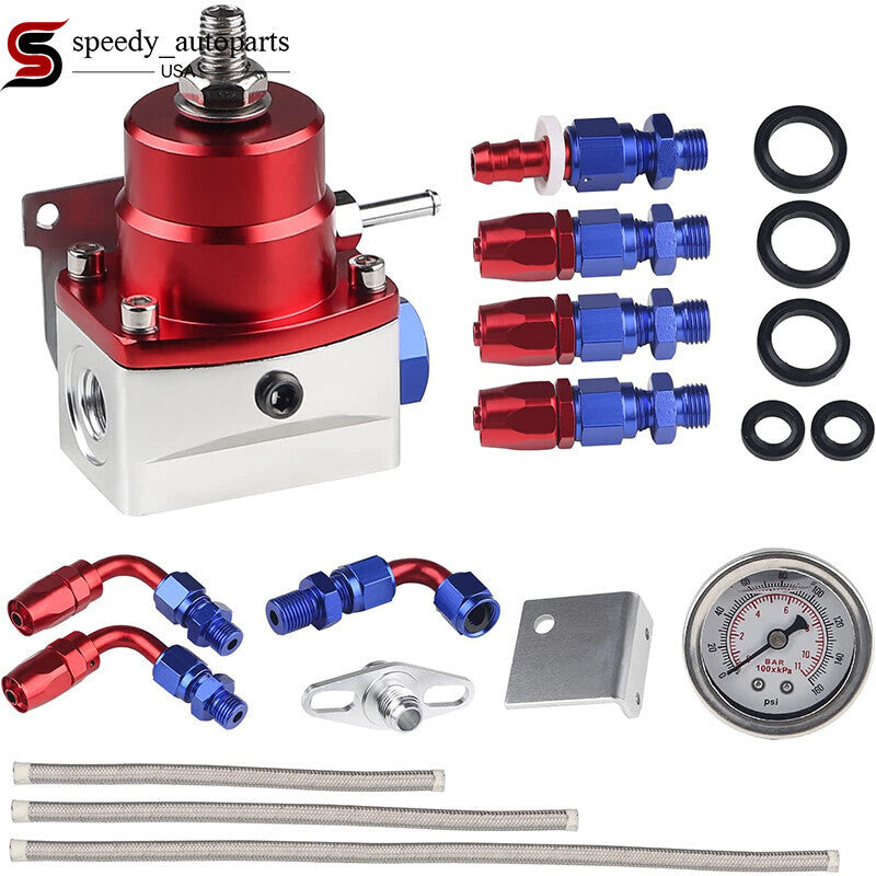 Universal Adjustable Fuel Pressure Regulator Kit 100psi Guage AN6 Hose Fittings