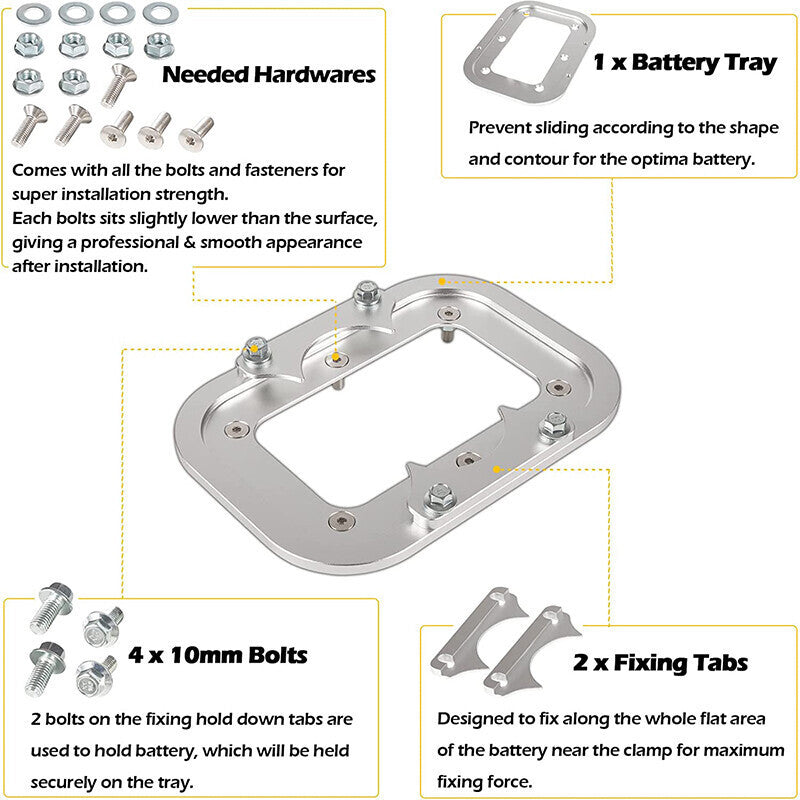 Billet Aluminum Battery Relocation Tray Hold Down For Optima Batteries 34/78