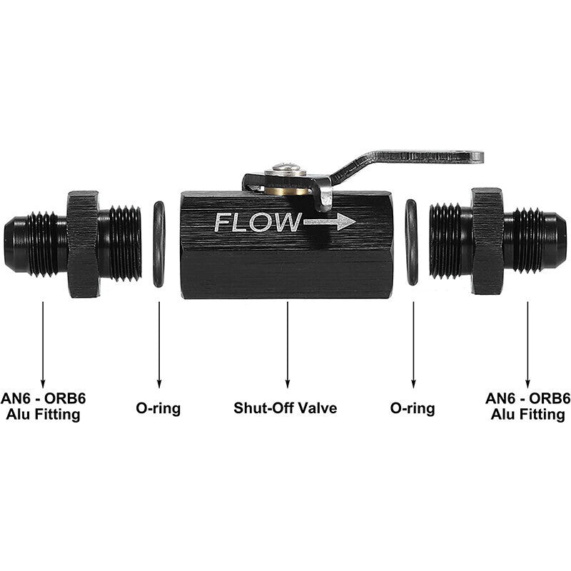 AN6 Inline Fuel Shut Off Valve Cut Off w/ Cable Lever 6AN Aluminum Black