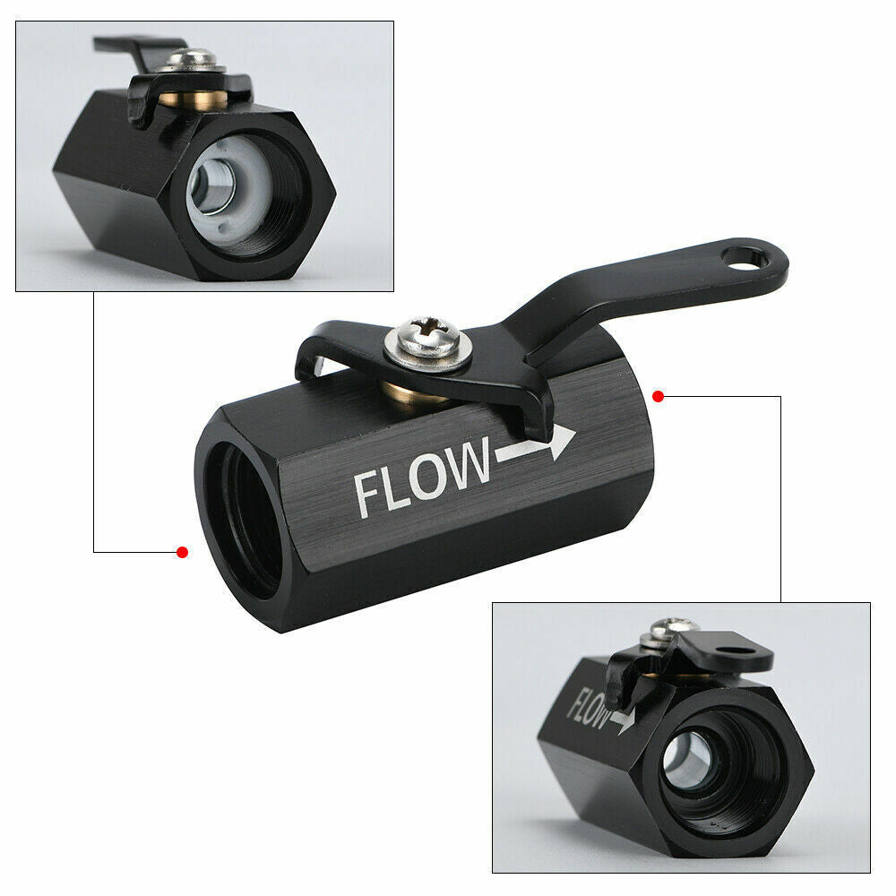 AN8 8AN Fuel Shut Off Valve With Cable Lever Aluminium - Black