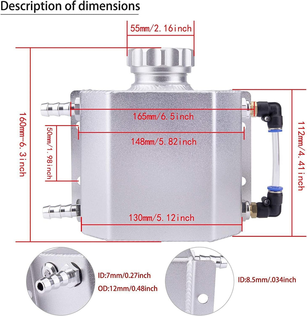 Engine Coolant Overflow Tank 1L Aluminum Radiator Expansion Tank Sliver