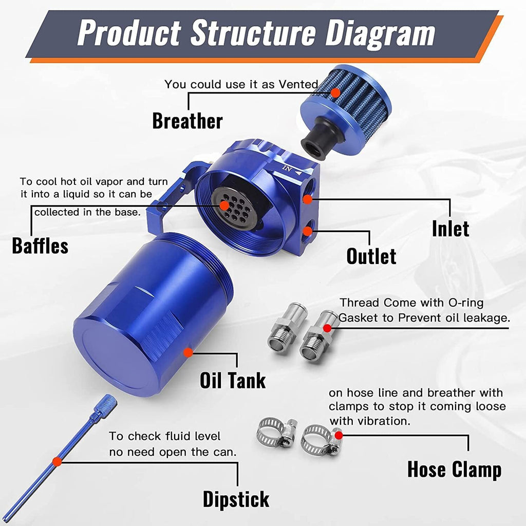 Oil Catch Can Kit Reservoir Baffled Tank with Breather Filter Universal Aluminum