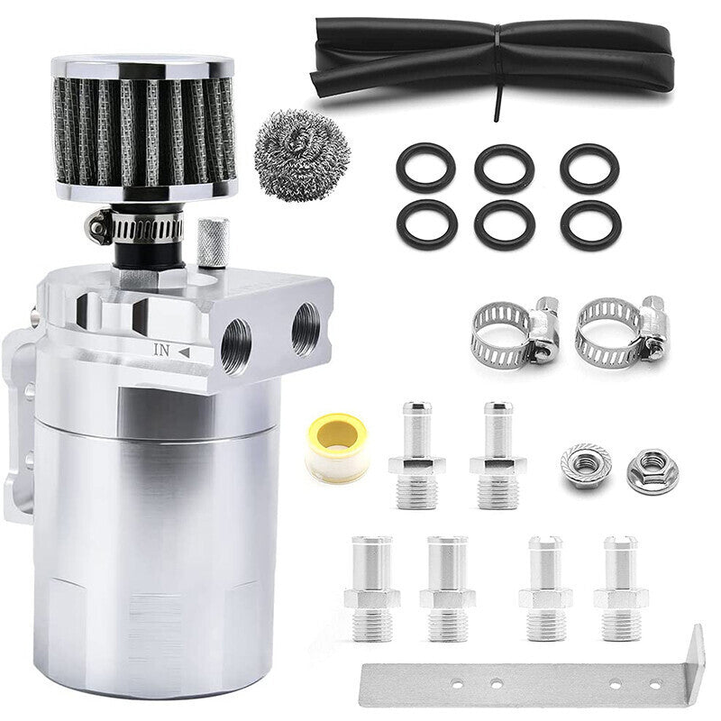 Oil Catch Can Kit Reservoir Baffled Tank with Breather Filter Universal Aluminum