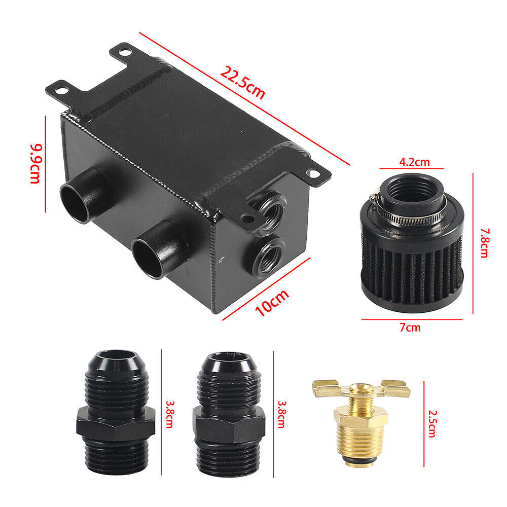 -10AN Oil Catch Can Baffled 2 Port Reservoir Tank + Dual Breather Filter New