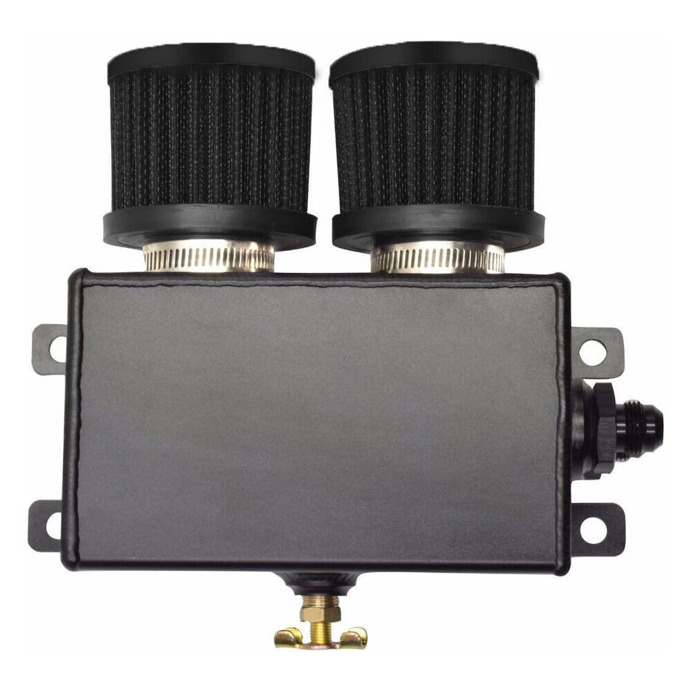 -10AN Oil Catch Can Baffled 2 Port Reservoir Tank + Dual Breather Filter New