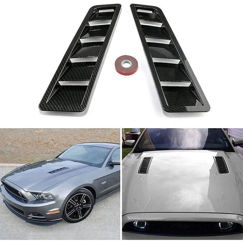 2x Carbon Fiber Car Hood Vent Scoop Louver Scoop Cover Air Flow Intake Universal
