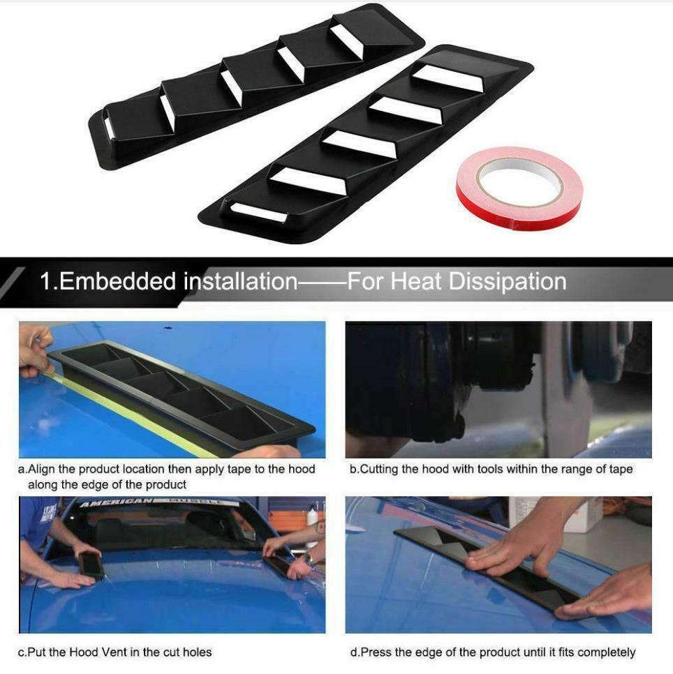 2x Carbon Fiber Car Hood Vent Scoop Louver Scoop Cover Air Flow Intake Universal