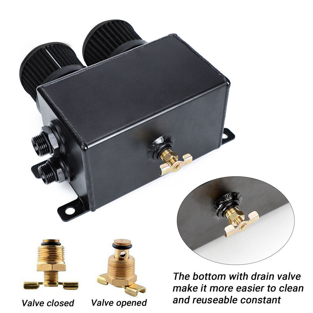 AN10 -10AN Oil Catch Can Reservoir Tank 2 Port Dual Breather Filter Baffled Kit