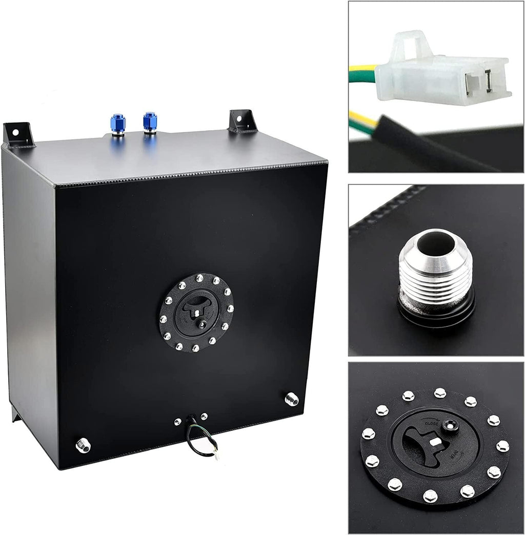 8 GALLON 30L STREET DRIFT FUEL CELL GAS TANK W/ SENDER LEVEL BLACK ALUMINUM