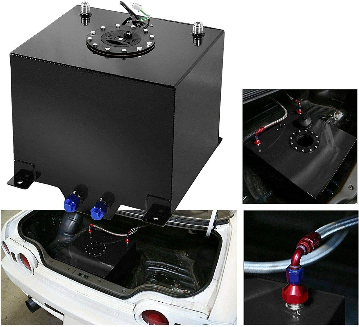 8 GALLON 30L STREET DRIFT FUEL CELL GAS TANK W/ SENDER LEVEL BLACK ALUMINUM