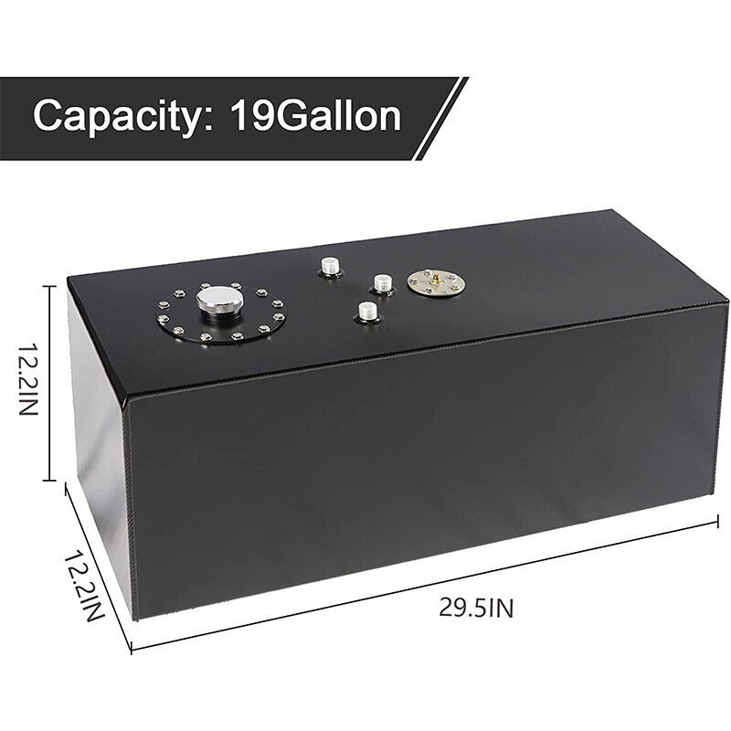 19 Gallon Aluminum Top Feed Fuel Cell Gas Tank+Cap+Level Sender 72L Black
