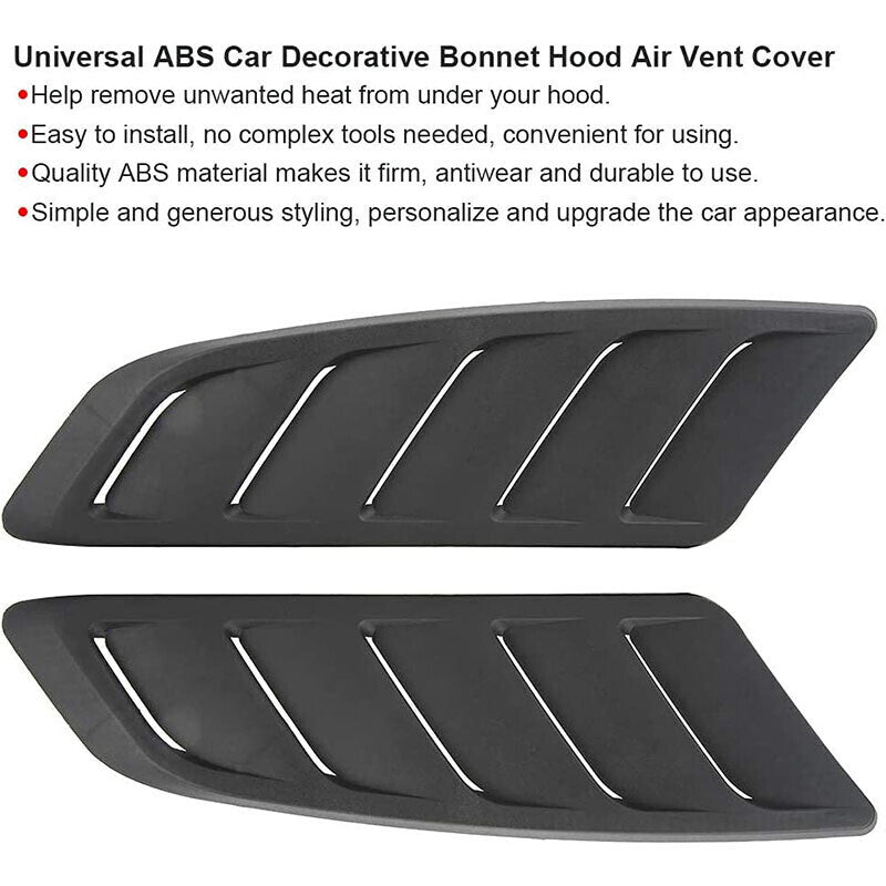 1 Pair Car Air Flow Intake Hood Scoop Vent Louver Panel Bonnet Cover Decor