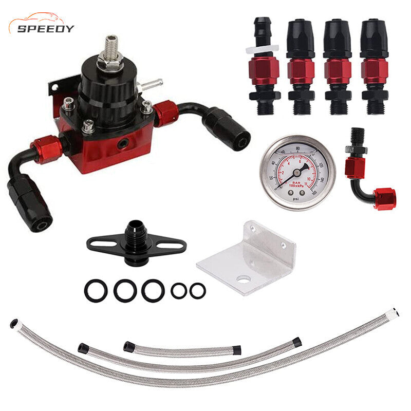 Adjustable Fuel Pressure Regulator Kit Oil 0-100psi Gauge -6AN Fittings Hose