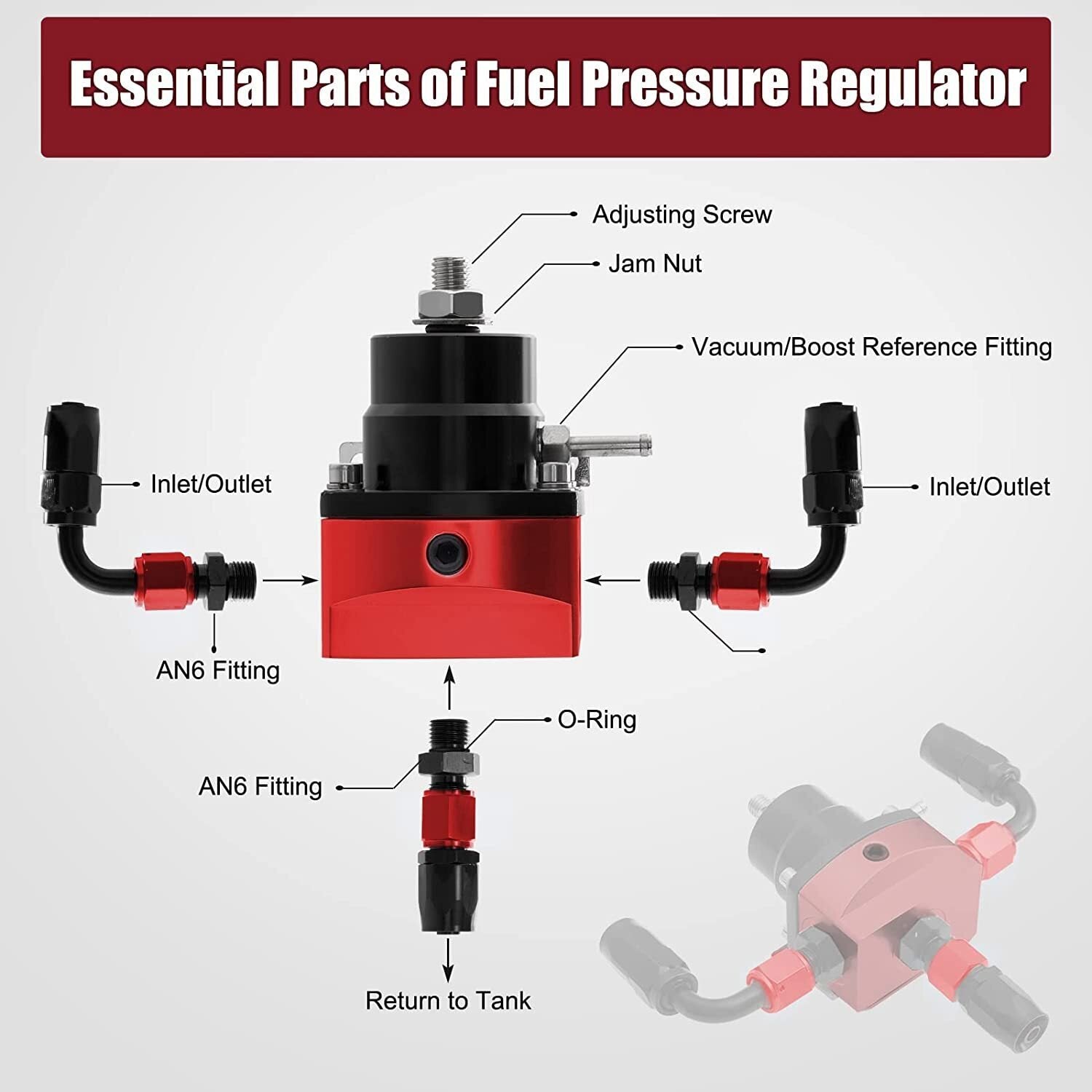 Adjustable Fuel Pressure Regulator Kit Oil 0-100psi Gauge -6AN Fittings Hose