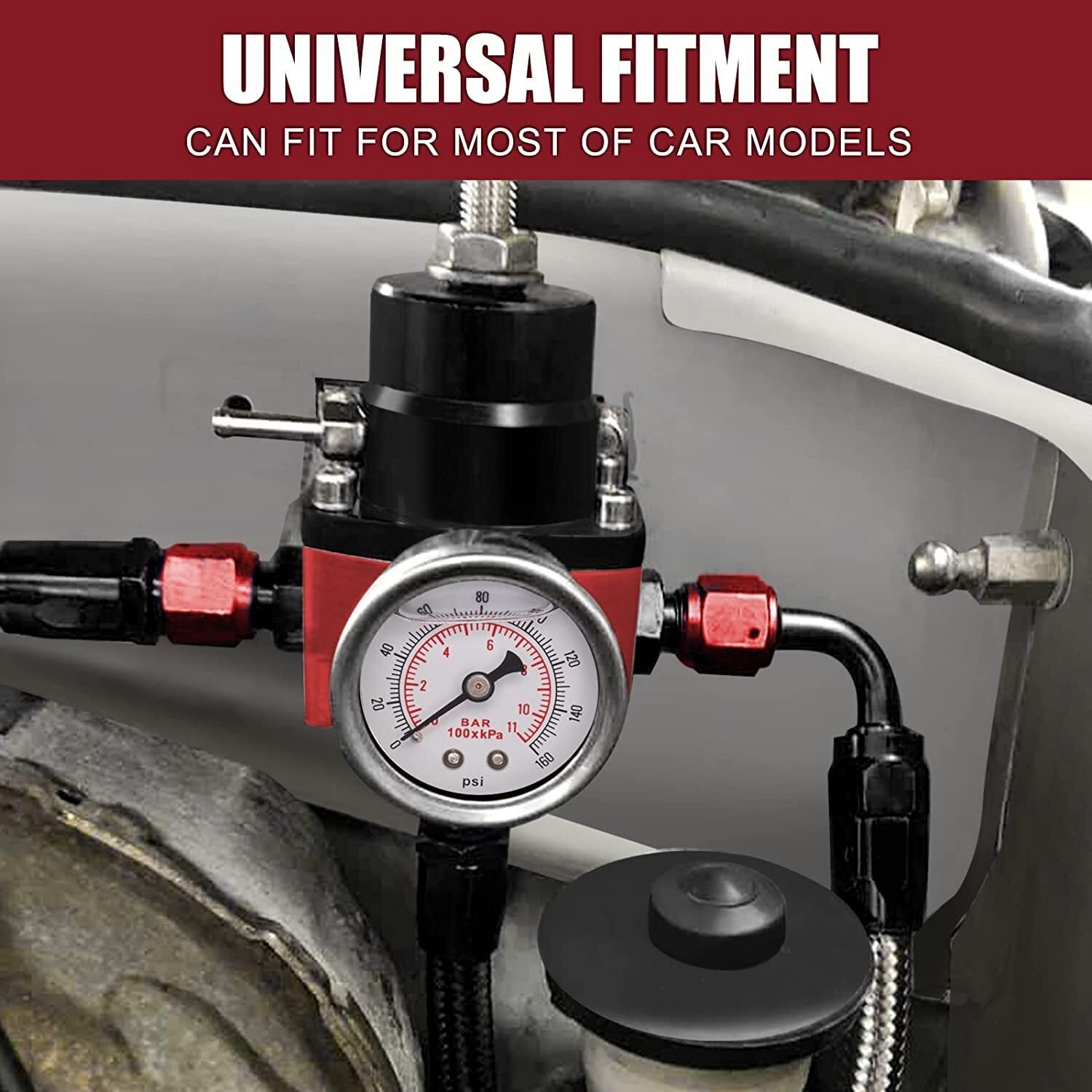 Adjustable Fuel Pressure Regulator Kit Oil 0-100psi Gauge -6AN Fittings Hose