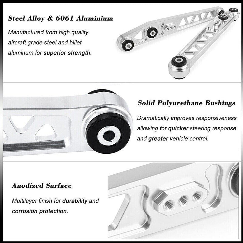 Silver Rear Lower Control Arm Subframe Brace Tie Bar For Honda Civic 96-00 EK US