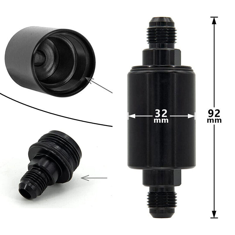 Universal -6AN Inline Fuel Filter High Flow Removable Cleanable Black