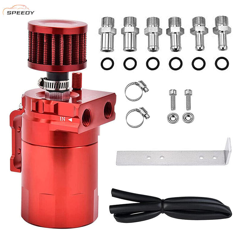 Baffled Oil Catch Can Oil Separator Breather 300ml Aluminum Red Universal