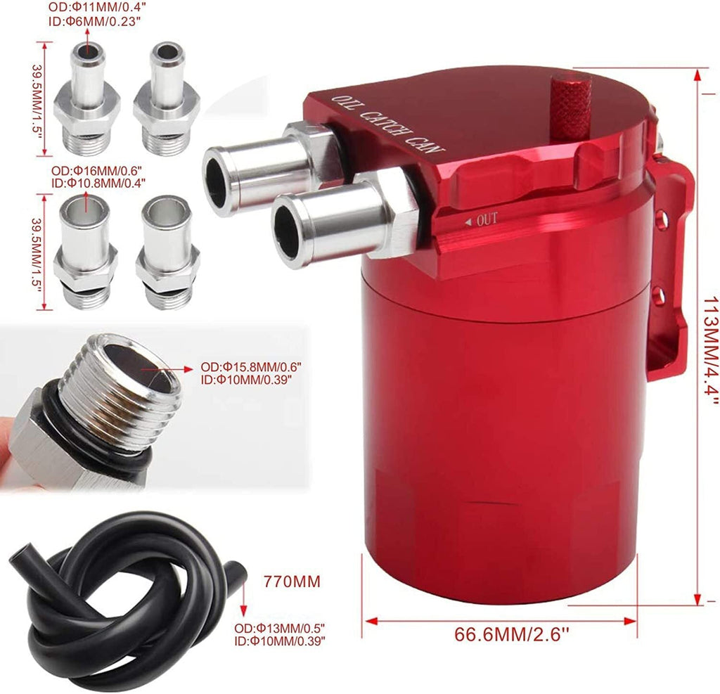Baffled Oil Catch Can Oil Separator Breather 300ml Aluminum Red Universal