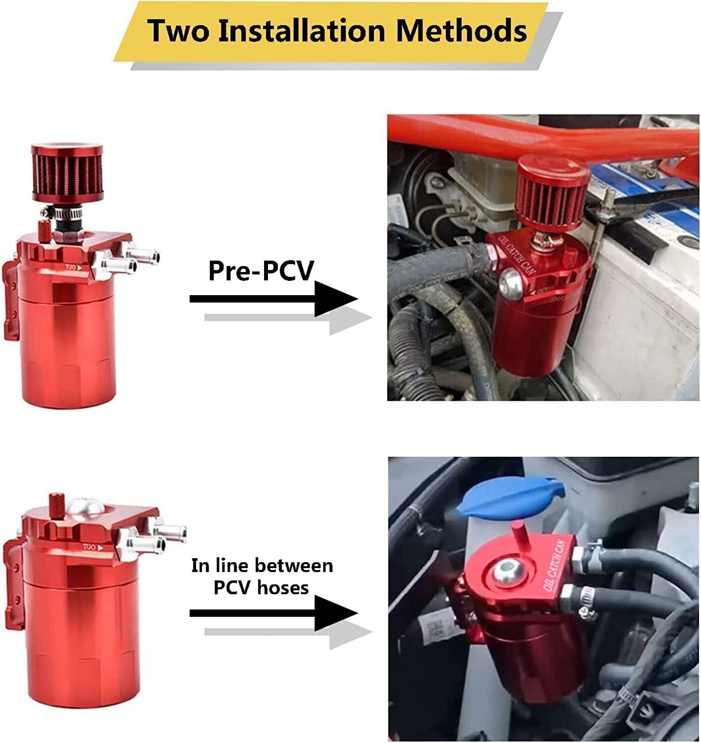 Baffled Oil Catch Can Oil Separator Breather 300ml Aluminum Red Universal