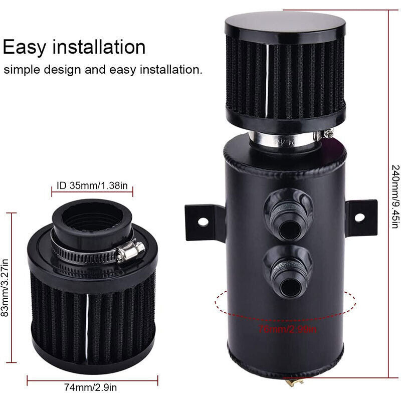 Aluminum AN10 10AN Oil Catch Can Reservoir Tank + Breather Filter Baffled Kit