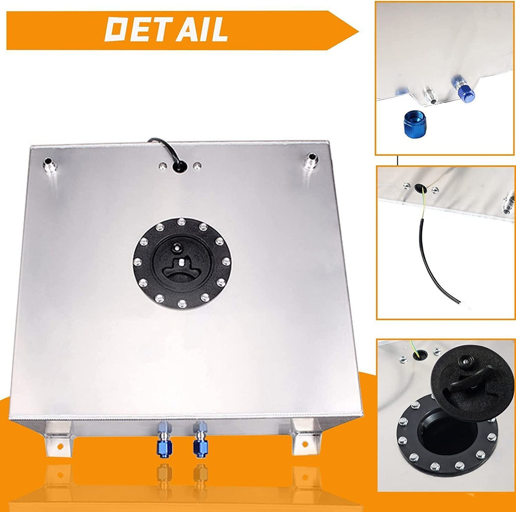 8 Gal Fuel Cell Gas Tank Aluminum Polished Racing Street with Level Sender Silve