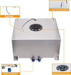 8 Gal Fuel Cell Gas Tank Aluminum Polished Racing Street with Level Sender Silve