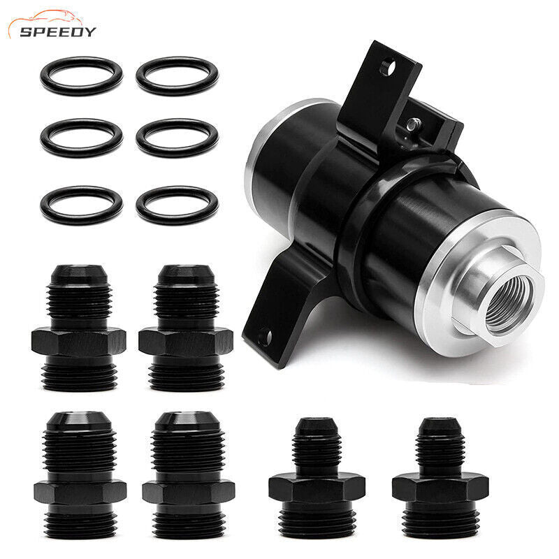 Inline 100 Micron Fuel Filter 6AN 8AN 10AN Adapter 50MM+ Mount Bracket Universal