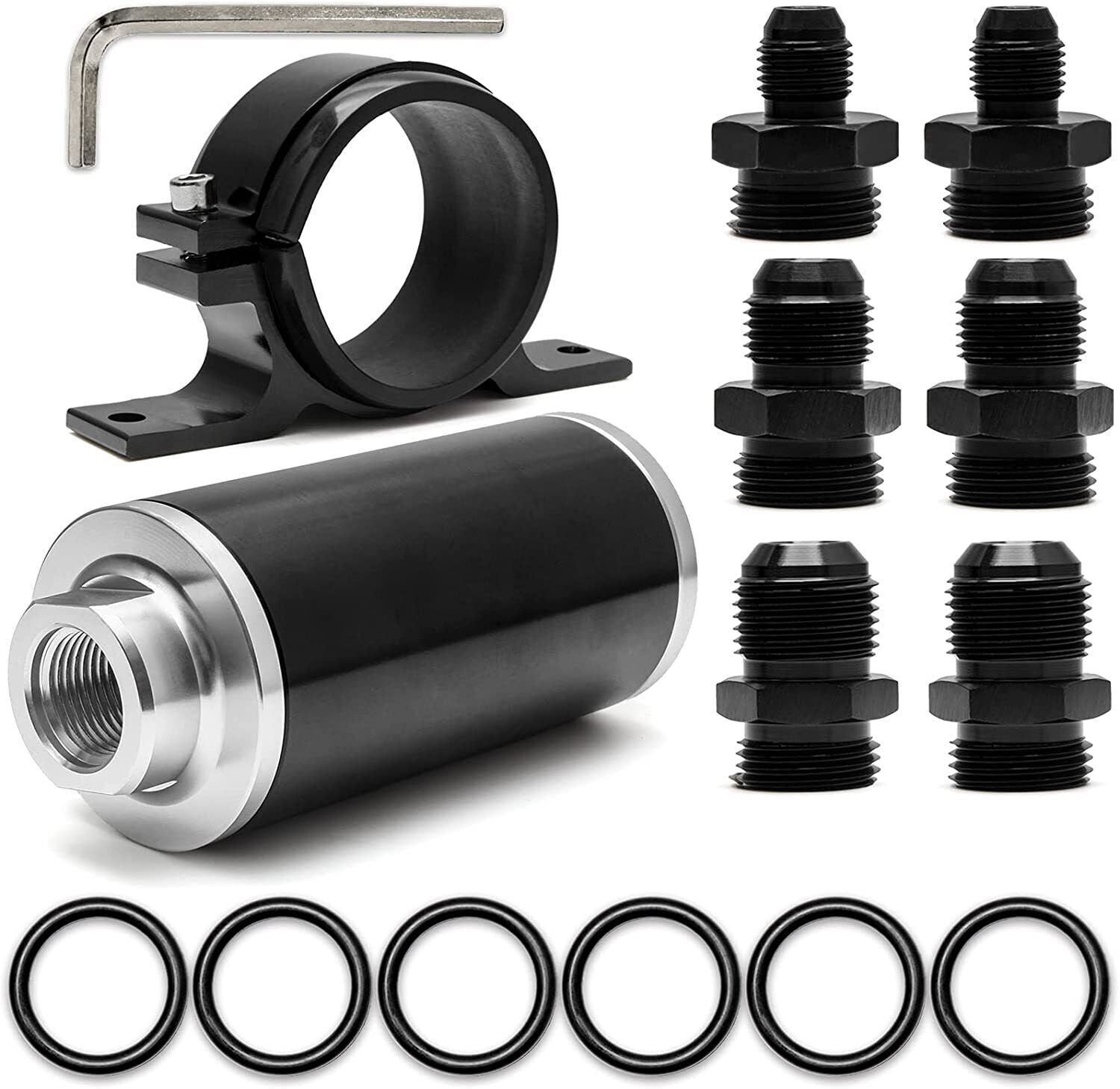 Inline 100 Micron Fuel Filter 6AN 8AN 10AN Adapter 50MM+ Mount Bracket Universal